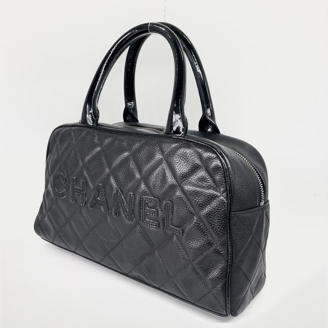 超極美品 シャネル キャビアスキン ハンドバッグ ミニボストンバッグ ブラック