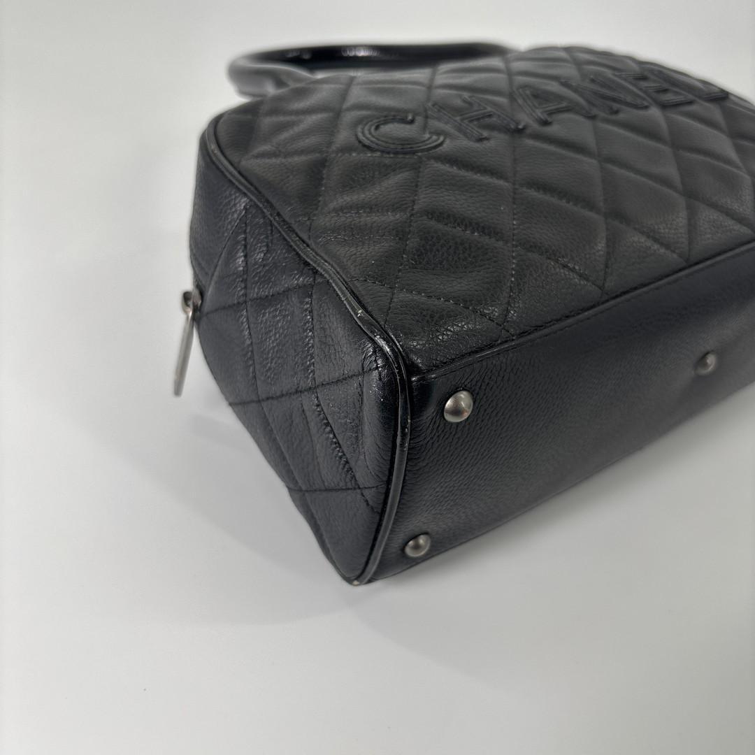 超極美品 シャネル キャビアスキン ハンドバッグ ミニボストンバッグ ブラック