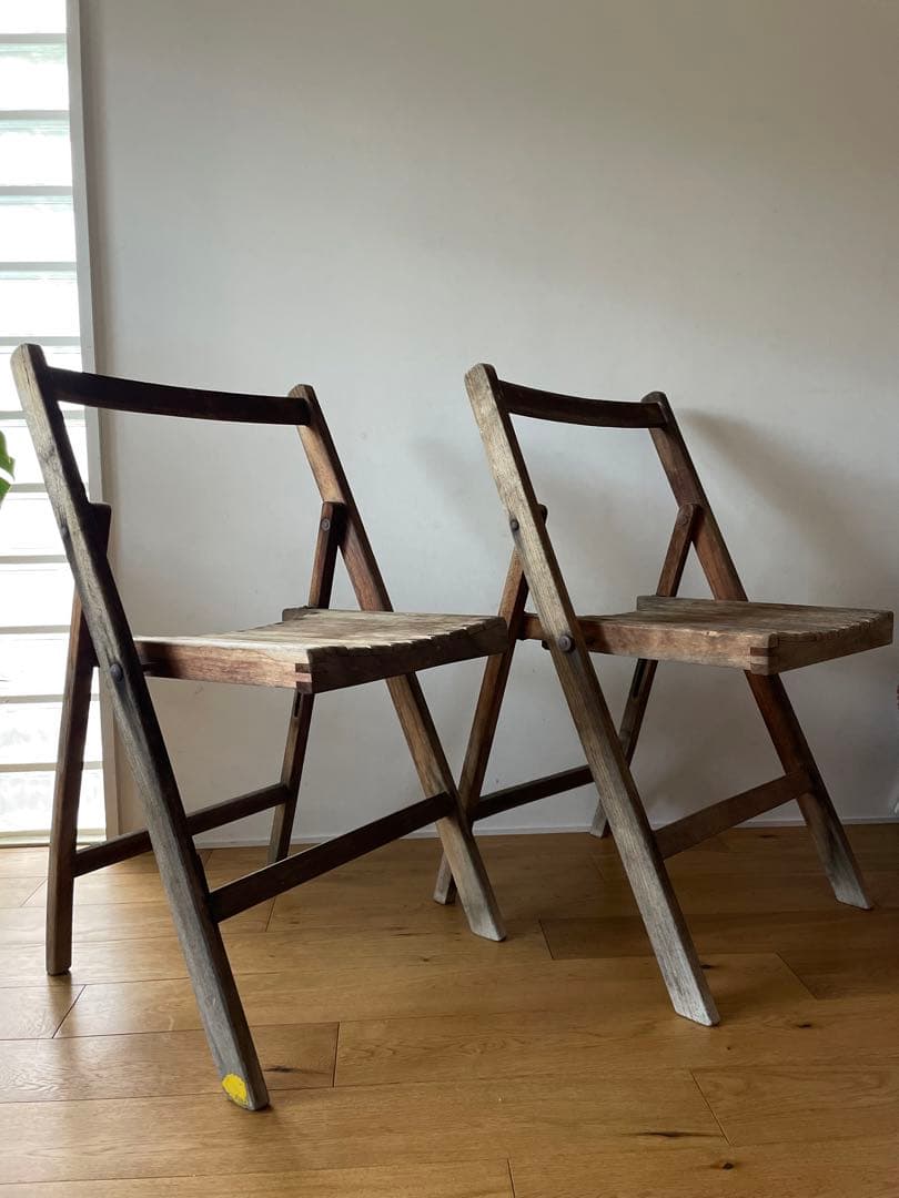 ヴィンテージ　アンティーク　木製折りたたみチェア 2脚セット