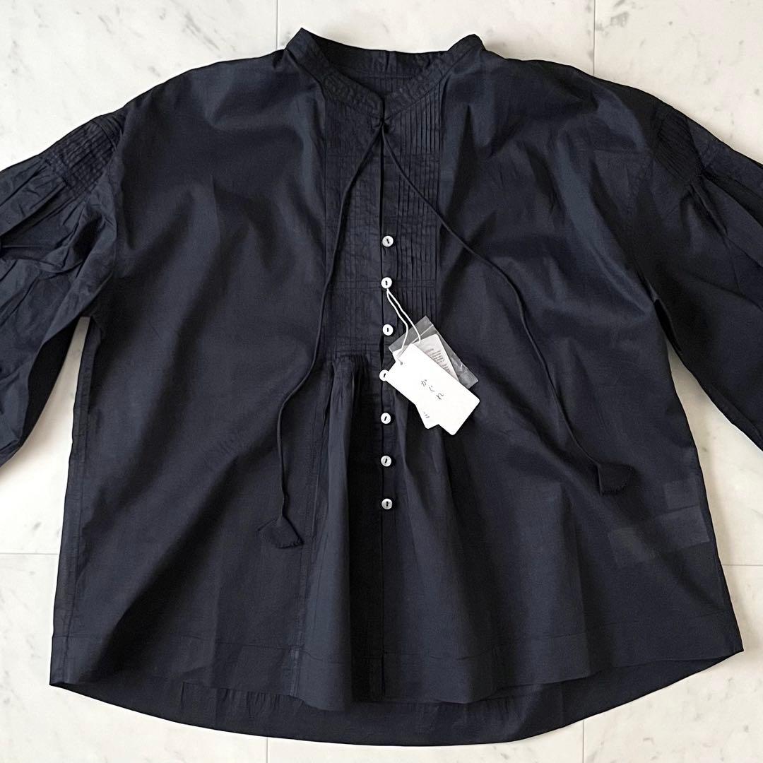 人気完売品＊タグ付 かぐれ コットンオーガンジーブラウス F 黒 長袖 日本製