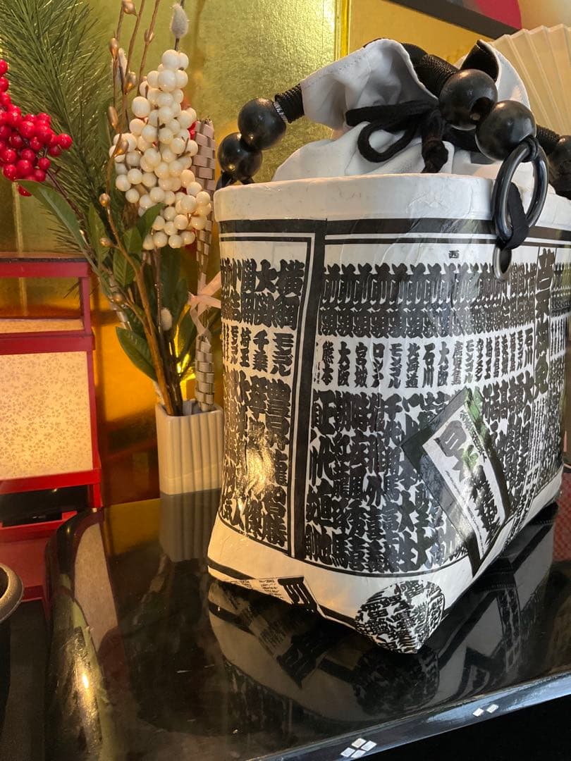 一閑張り　一閑張りバッグ　古文書　和紙　大相撲　大正　着物　相撲番付　正絹