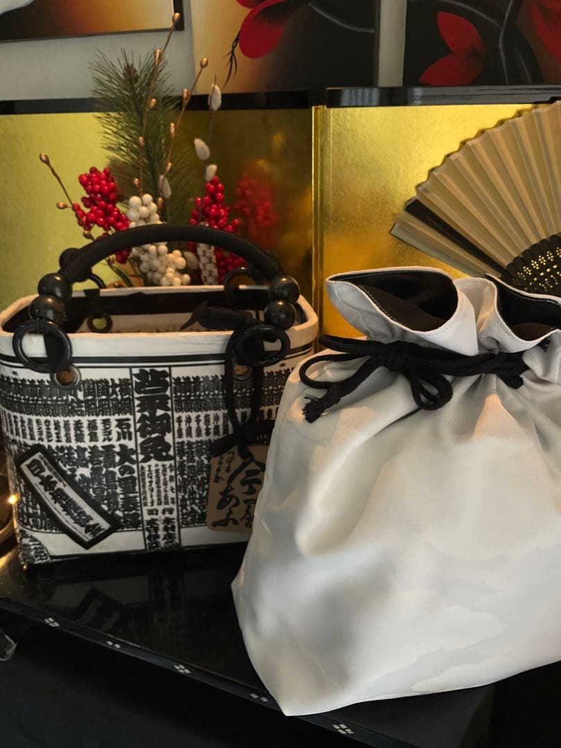 一閑張り　一閑張りバッグ　古文書　和紙　大相撲　大正　着物　相撲番付　正絹