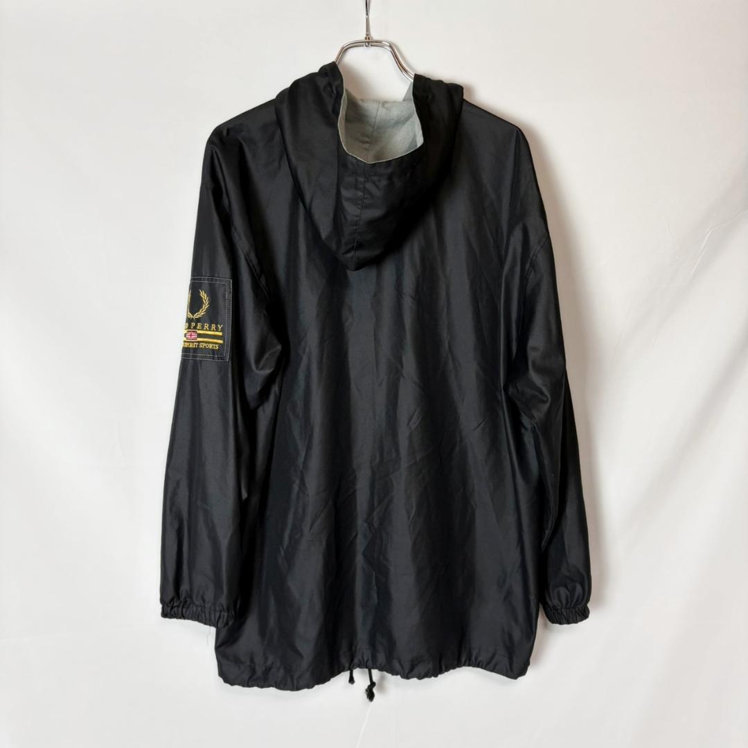 90s FRED PERRY フード付き コーチジャケット ナイロン 黒系 L