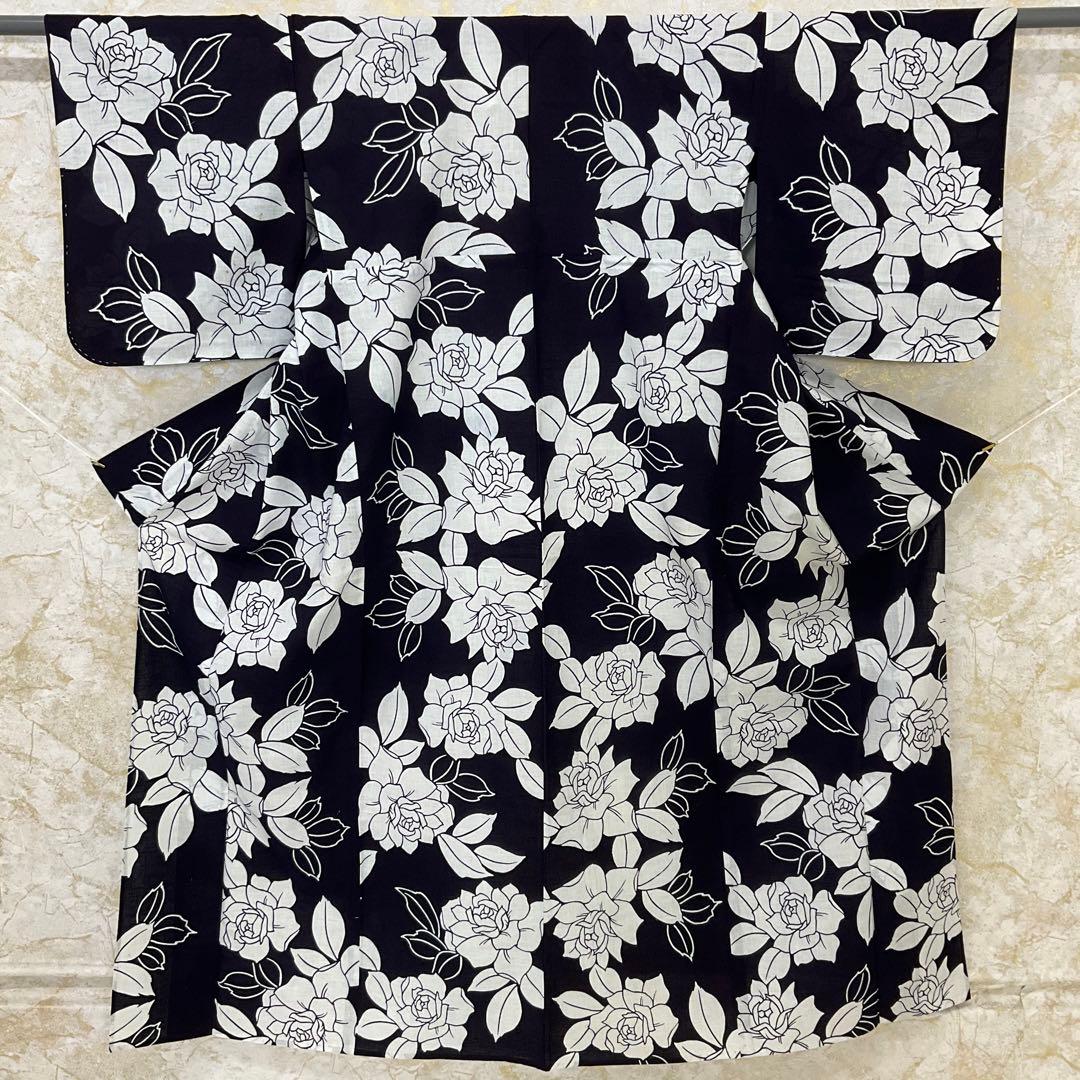 ◆未使用同然◆最高級注染本染◆浴衣◆薔薇◆木綿◆仕付◆裄67丈161.5