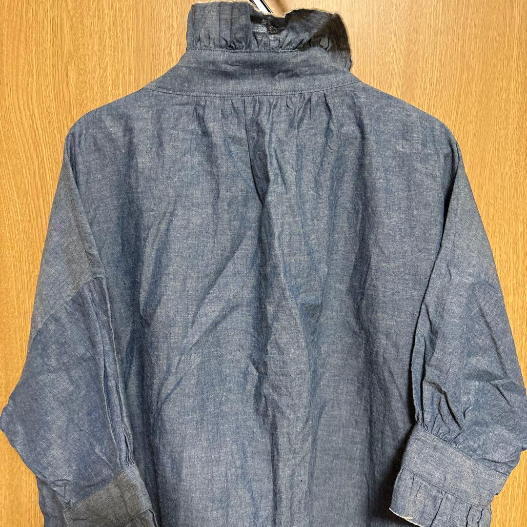 dahl'ia フリル付きダークブルー長袖シャツ