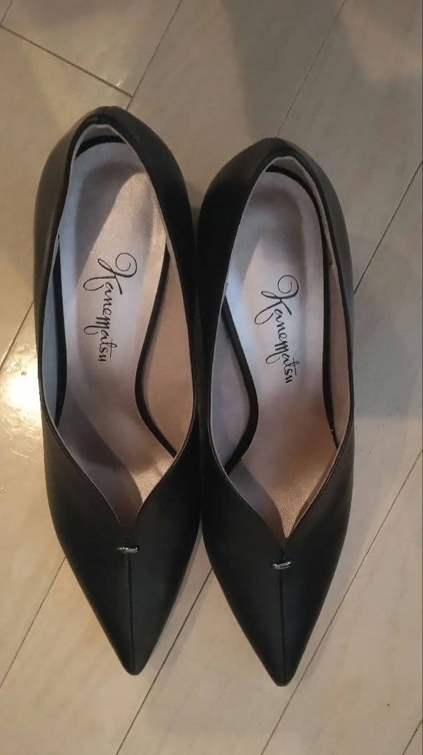 値下げ＊新品＊カネマツ＊ブラックポインテッドトゥパンプスブーティチャンキーヒール