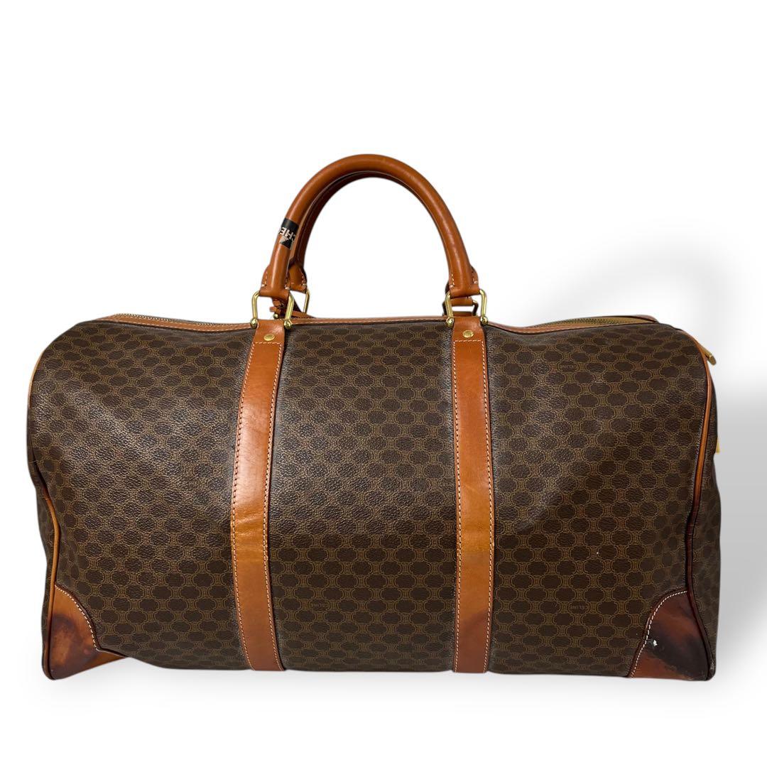 良品 4671 CELINE セリーヌ ボストンバッグ マカダム柄 ブラウン