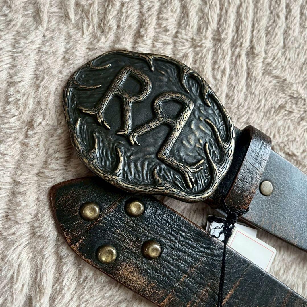 極美品 RRL ダブルアールエル ロゴバックル レザー ベルト メンズ