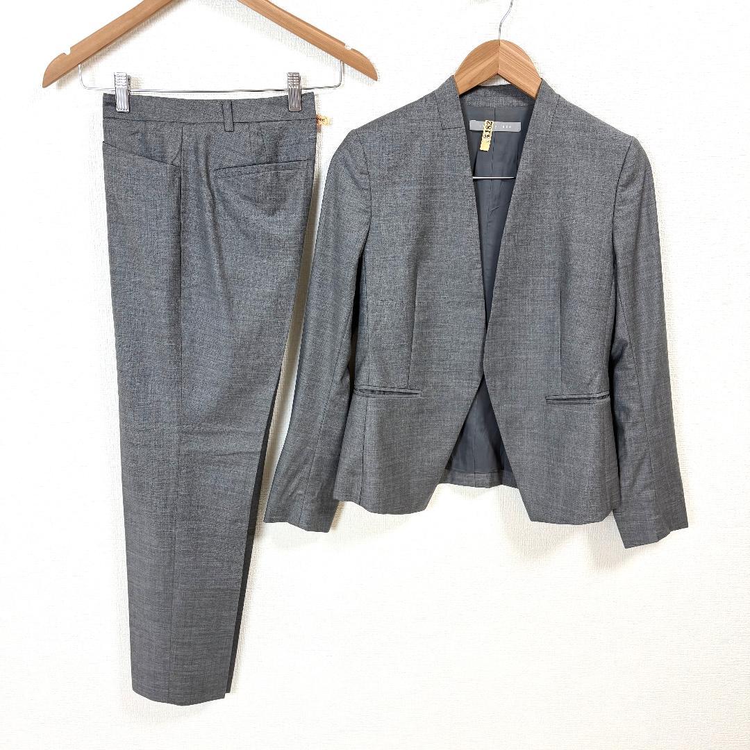 美品 theory luxe スーツ上下 ノーカラーJK36 下38 グレー