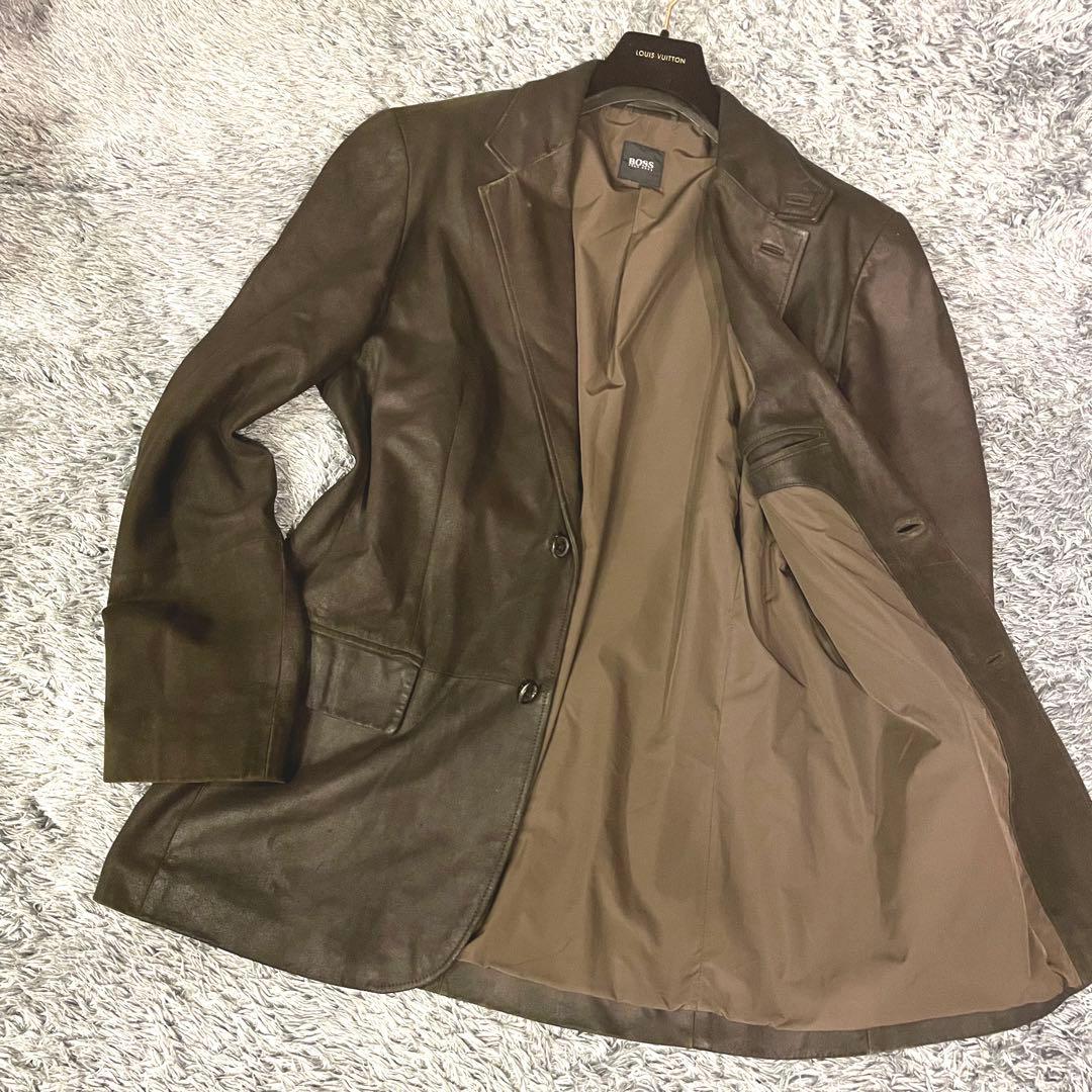 ヒューゴボス 山羊革 テーラードジャケット ゴートレザー ブラウン系 メンズ