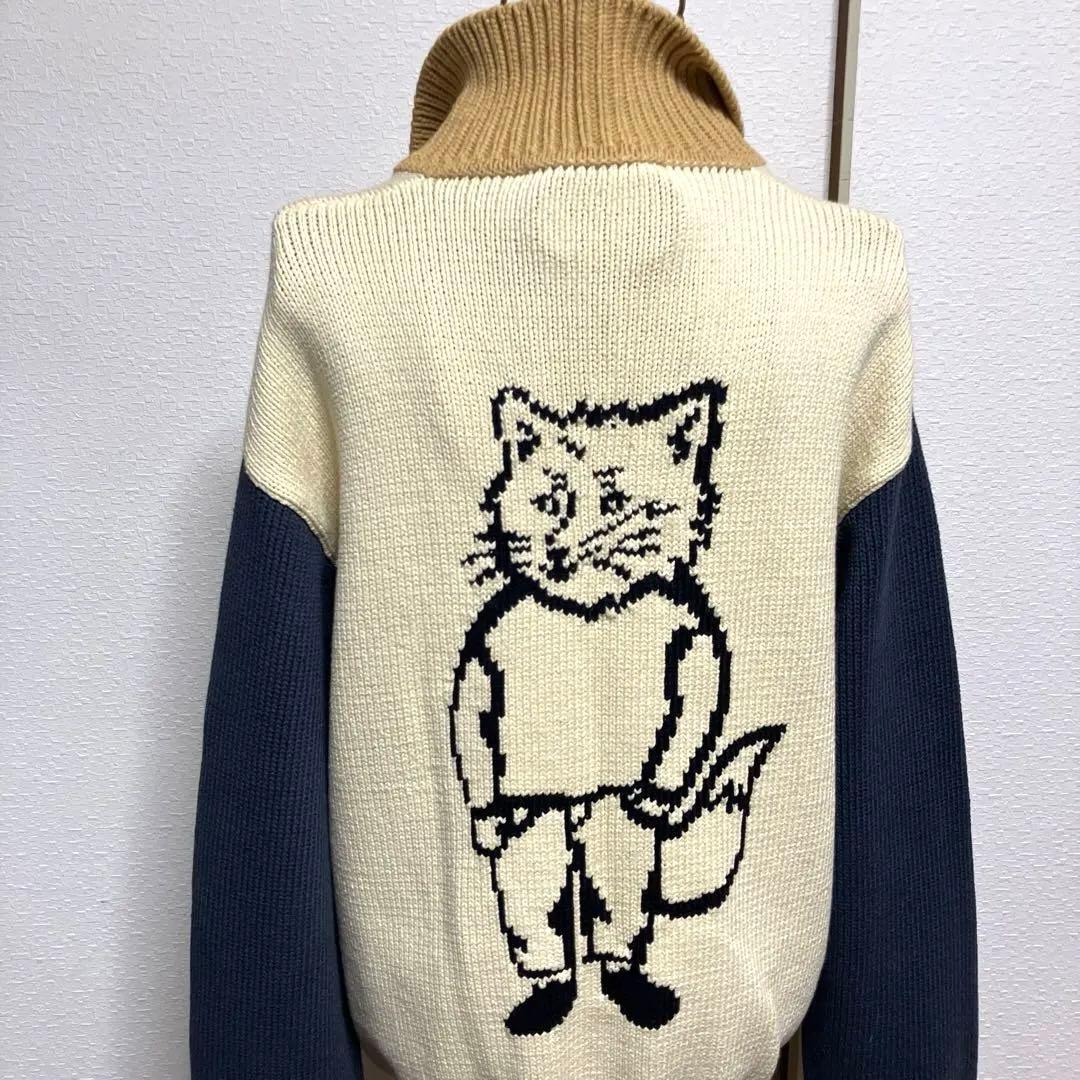【メゾンキツネ】 綿ニットセーターブルゾンアイボリー/ネイビー✨いさお✨