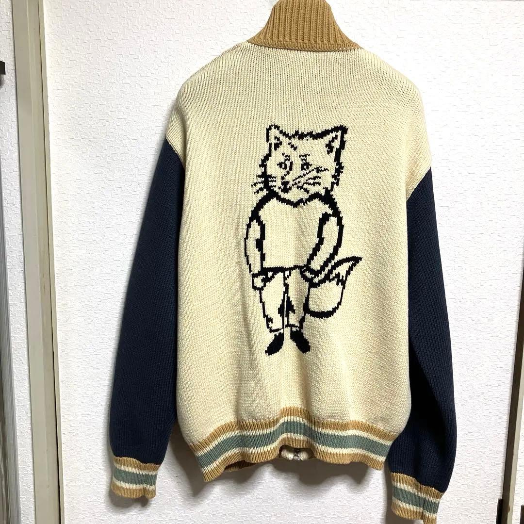 【メゾンキツネ】 綿ニットセーターブルゾンアイボリー/ネイビー✨いさお✨