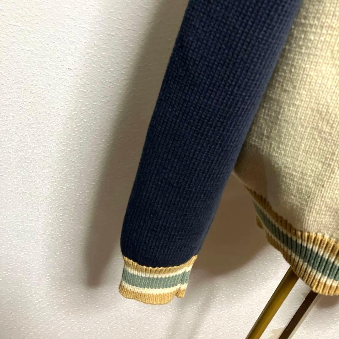 【メゾンキツネ】 綿ニットセーターブルゾンアイボリー/ネイビー✨いさお✨