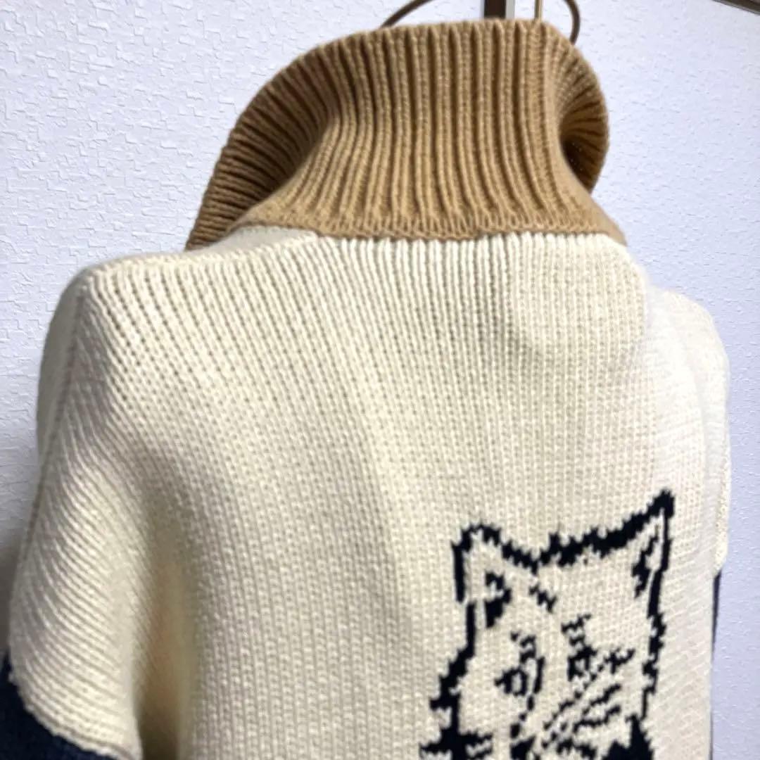 【メゾンキツネ】 綿ニットセーターブルゾンアイボリー/ネイビー✨いさお✨