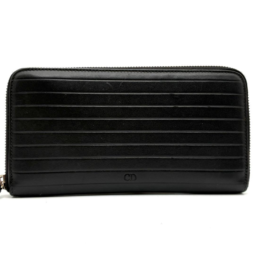 極美品 クリスチャンディオール オム 長財布 CDロゴ ラウンドジップ レザー