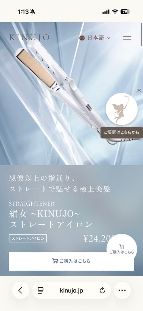 包装紙付き　絹女　KINUJO ストレートアイロン　LM225