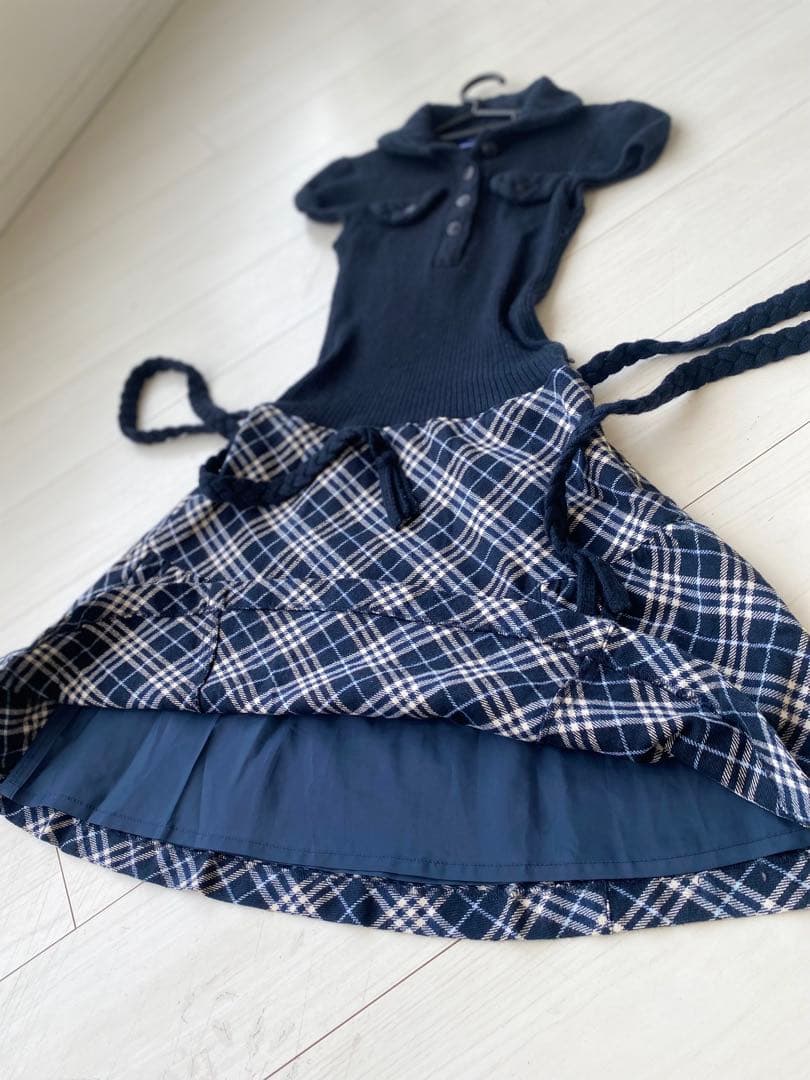 極美品 バーバリーブルーレーベル 38 ネイビードッキングワンピース