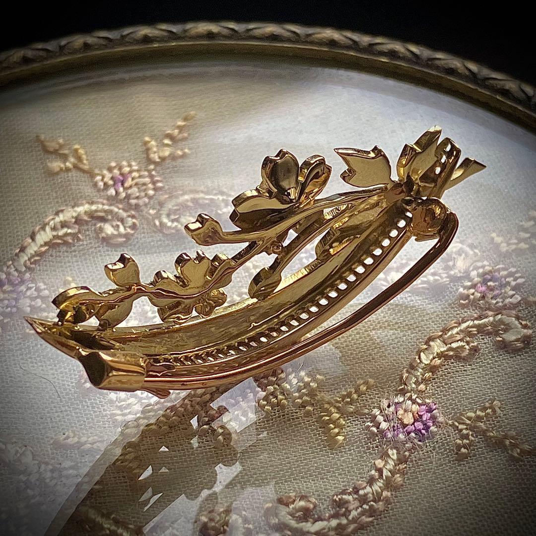 k18 ヴィクトリアン　オールドマインカットダイヤモンド＆シードパール　ブローチ