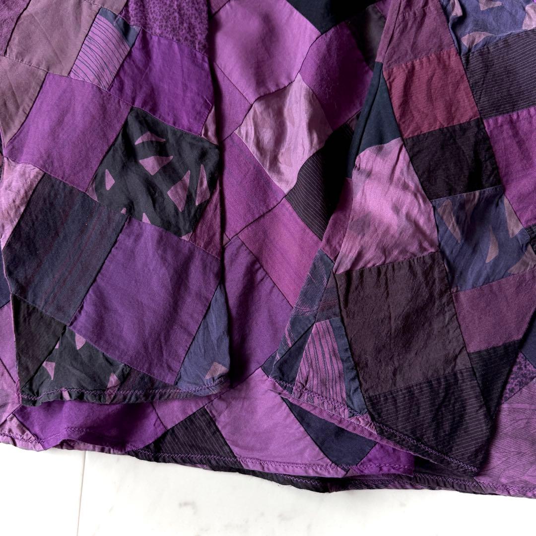 美品 ヨーガンレール コットンシルク パッチワークブラウス M パープル 絹