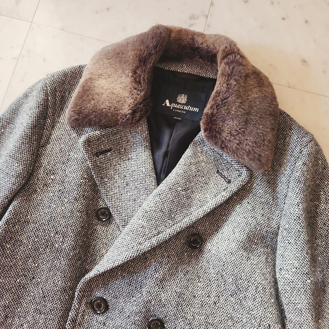 美品 定価約16万 アクアスキュータム カシミヤ混 コート ラビットファー
