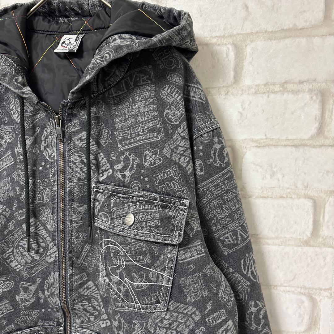 【美品】 CHUMS ウォームデニムパーカー ジャケット 刺繍　グレー　M