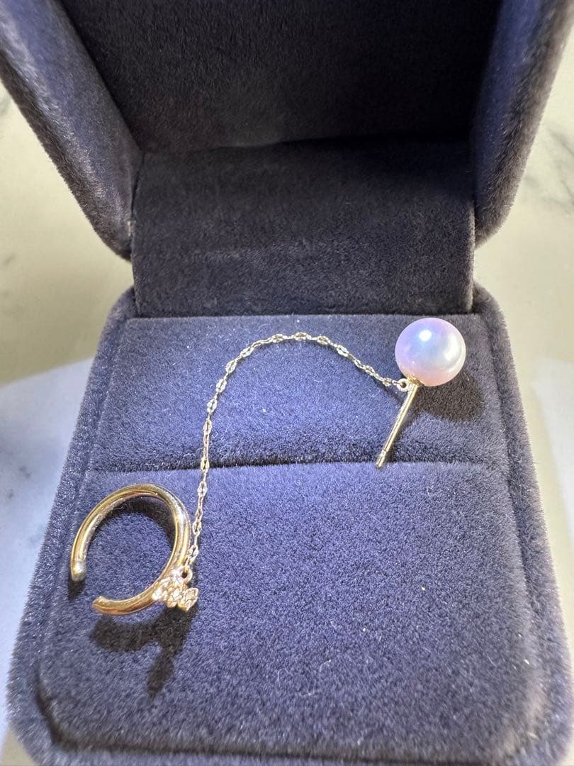 18kあこやパール ダイヤカーフ片耳ピアス