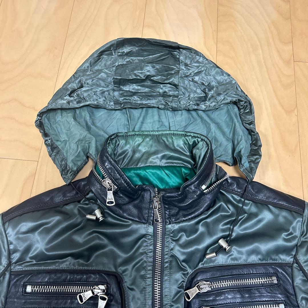 ドルチェ＆ガッバーナ　中綿ダウン　レザー切替ライダースジャケット