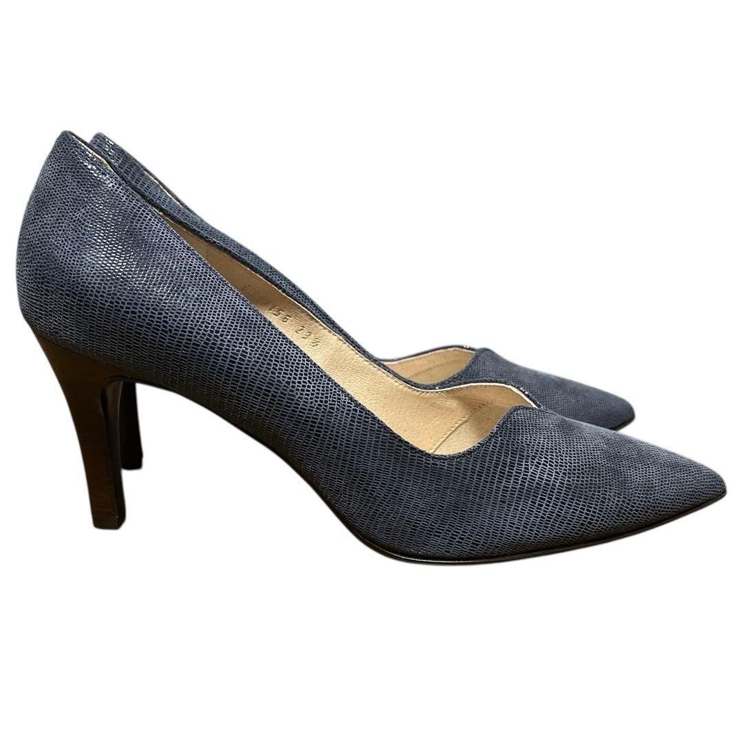 新品♪EIZO エイゾー Vカットパンプス 本革 日本製 ブルー　23.5㎝