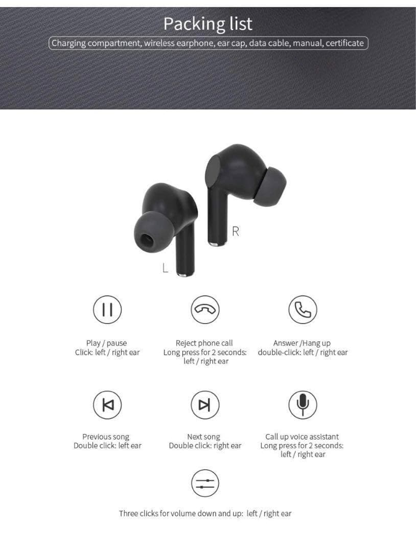 新しいワイヤレスBluetoothヘッドセット イヤホン ブラック