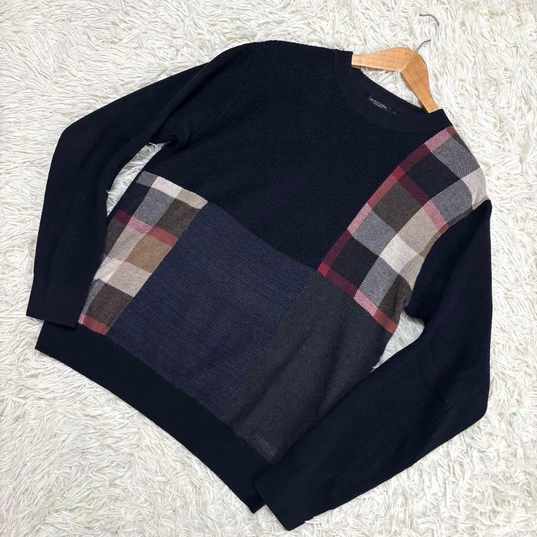 ✨️極美品 ブラックレーベルクレストブリッジ チェック パッチワーク ニット M