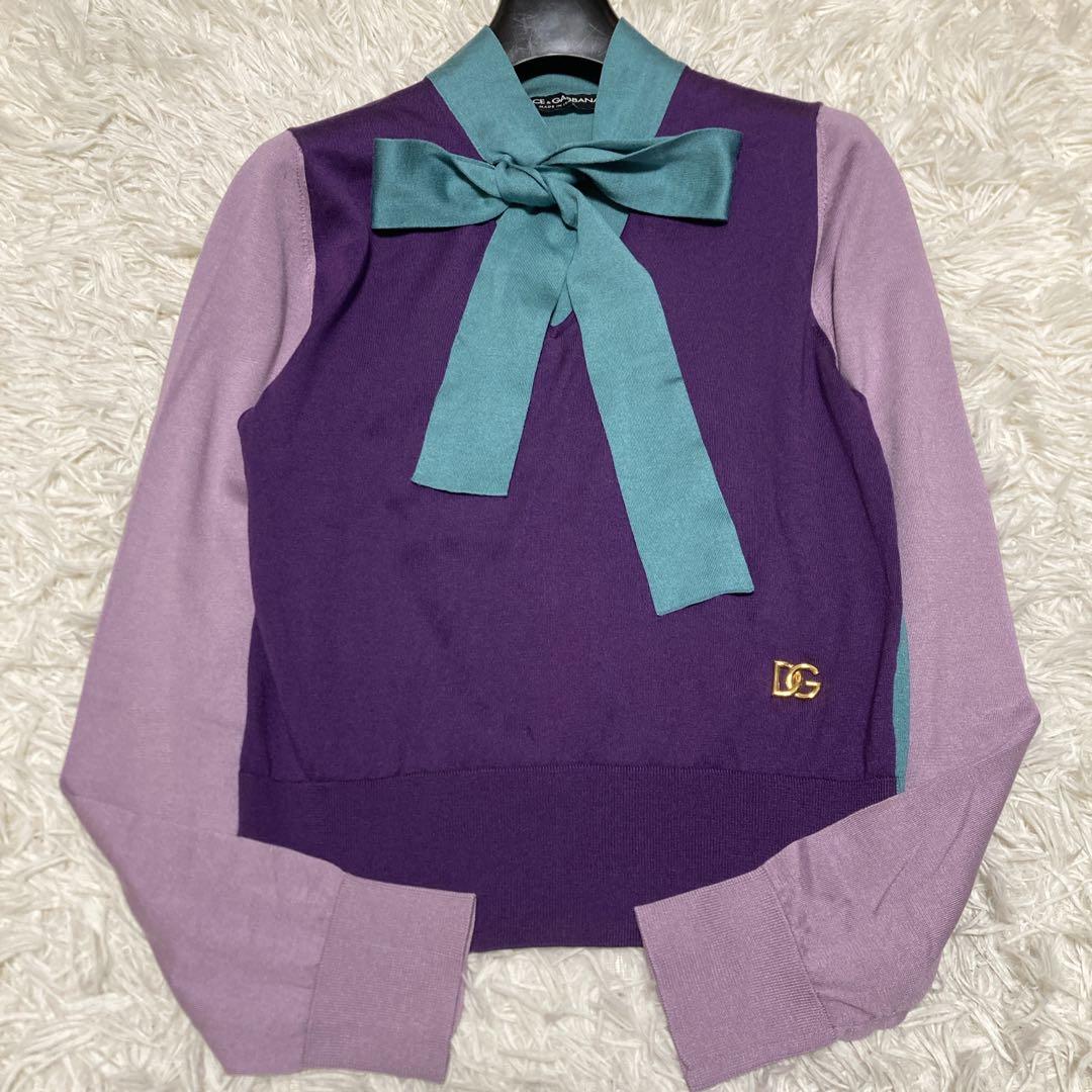美品✨ドルチェ&ガッバーナ　シルク100 ボウタイニット　Lサイズ　DG金具