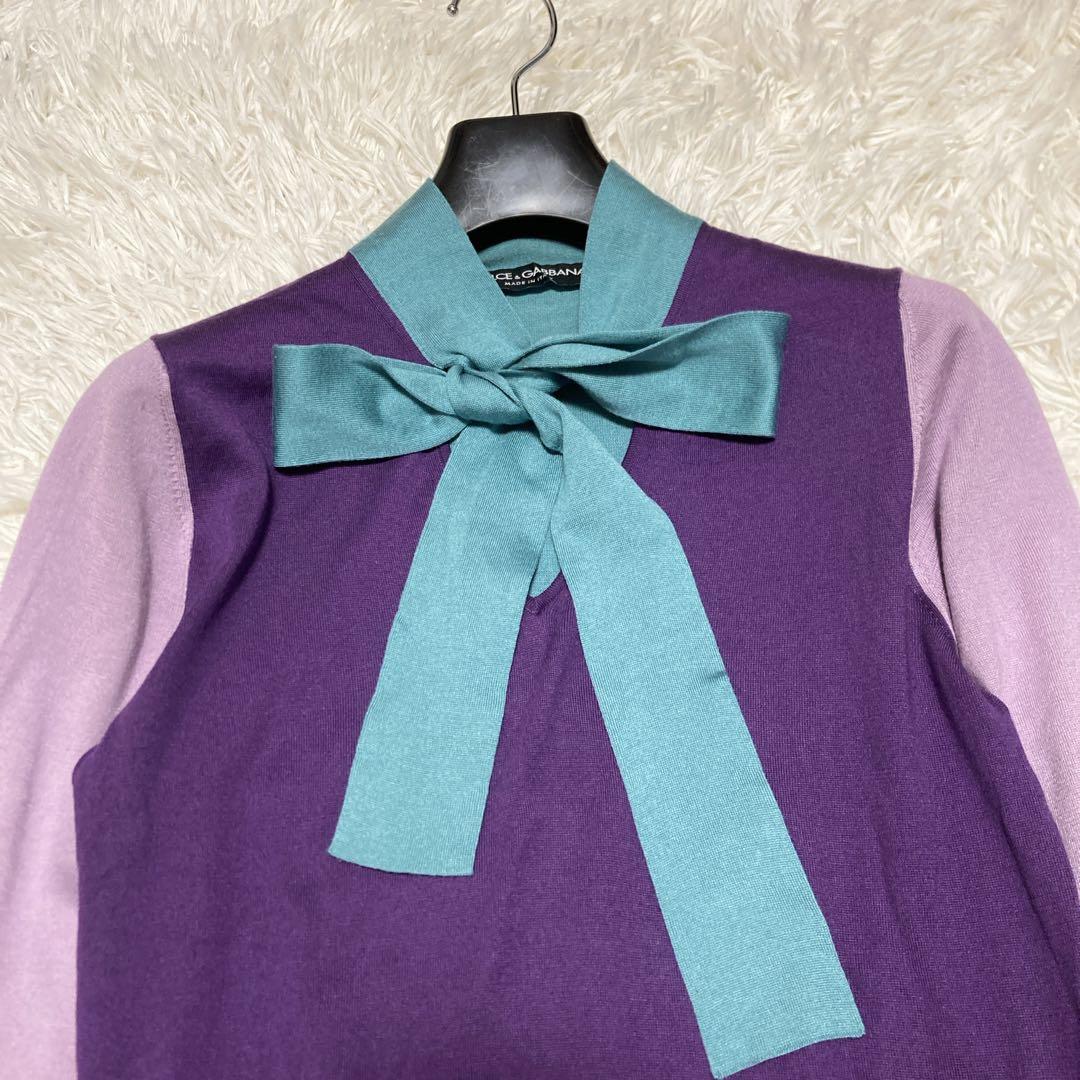 美品✨ドルチェ&ガッバーナ　シルク100 ボウタイニット　Lサイズ　DG金具