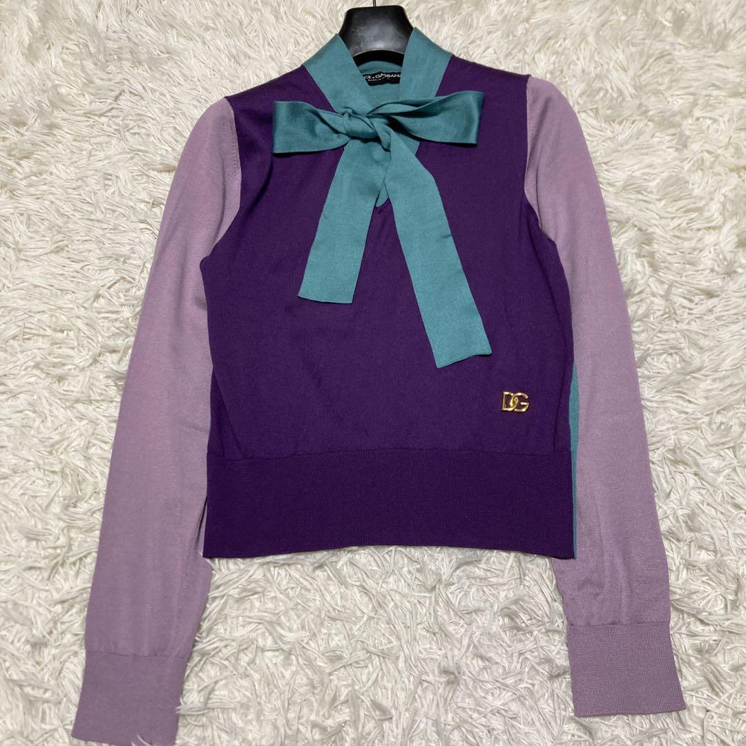 美品✨ドルチェ&ガッバーナ　シルク100 ボウタイニット　Lサイズ　DG金具