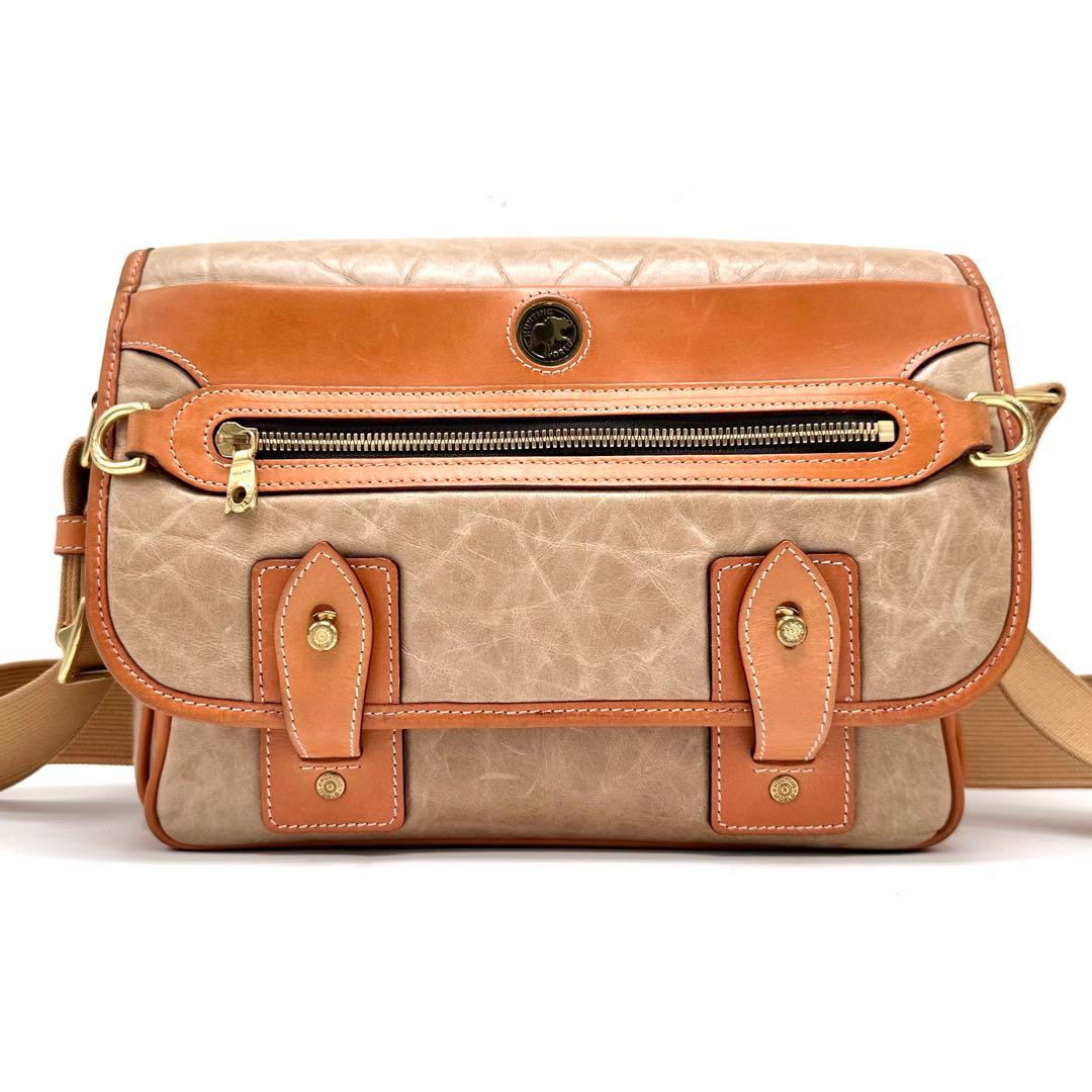 【希少】ハンティングワールド メッセンジャーバッグ バチューレザー ベージュ