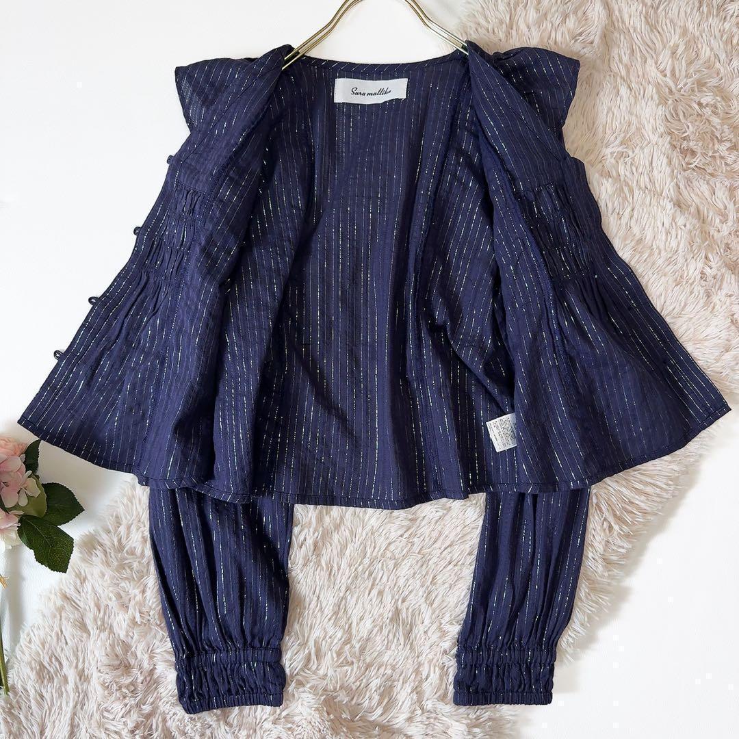 未使用級ꕥサラマリカ 2025 今季 コットンストライプジャガードフリルブラウス