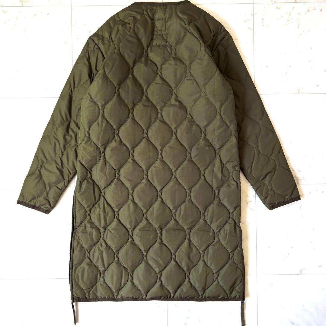 美品　ミリタリー クルーネックダウンコート ロング　カーキ　サイドスリット