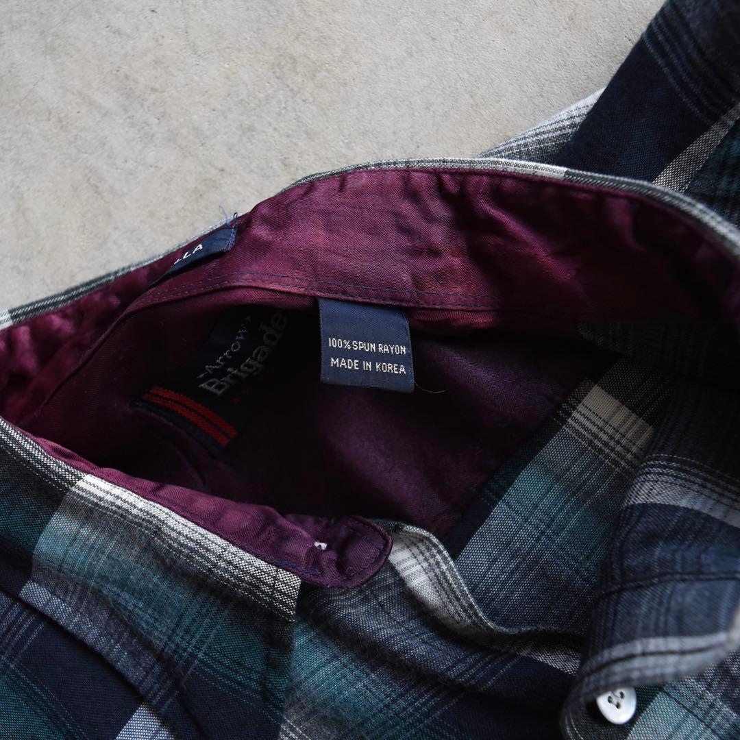 60s ARROWアロー オンブレチェック レーヨン 長袖シャツ ヴィンテージ