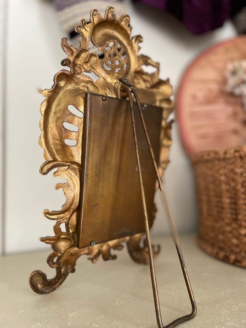 ♡フランスアンティーク ミラー♡エンジェル 天使 ローズ バラ 真鍮