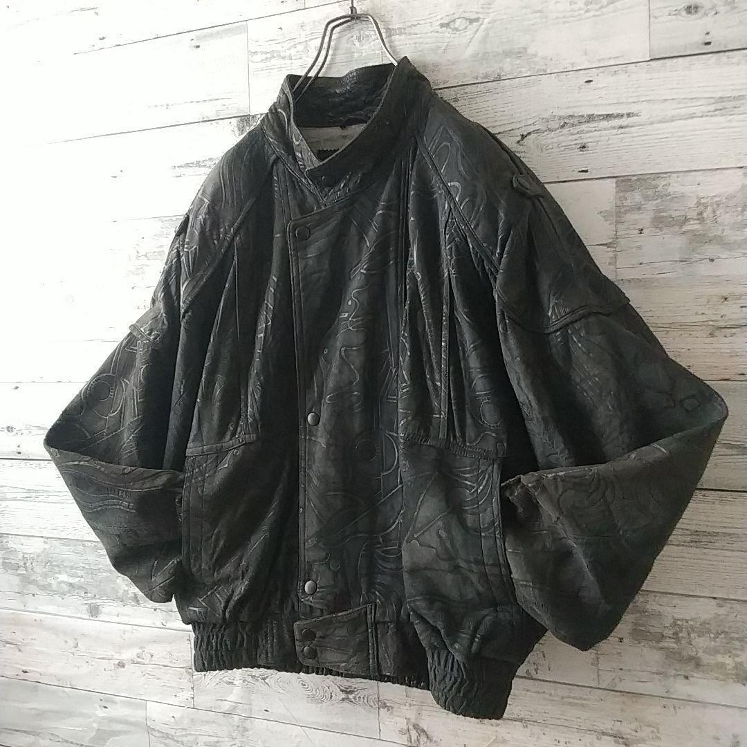 一点モノ☆柔かめ シープスキン 本革 リアルレザー 総柄 レザージャケット M