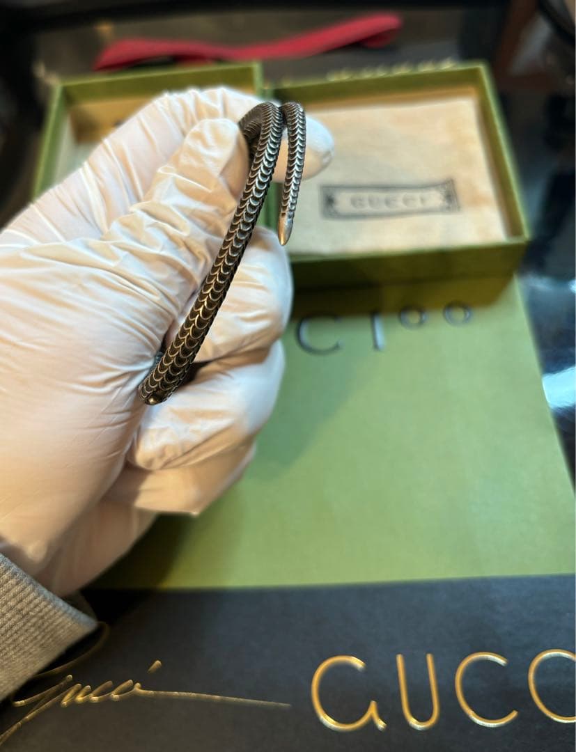 GUCCIガーデンスネークブレスレット18号Ag925 鑑定済 付属品完備