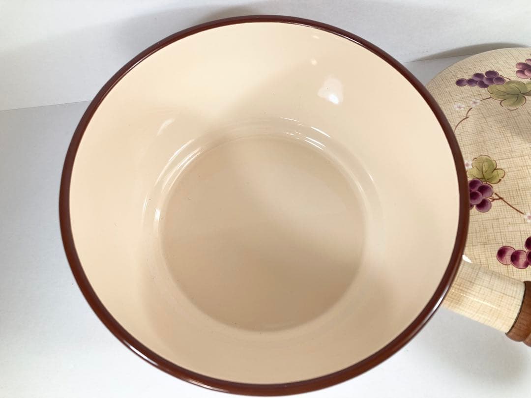 未使用 希少レトロ EJIRY エジリー 華ぶどう ホーロー両手鍋 片手鍋