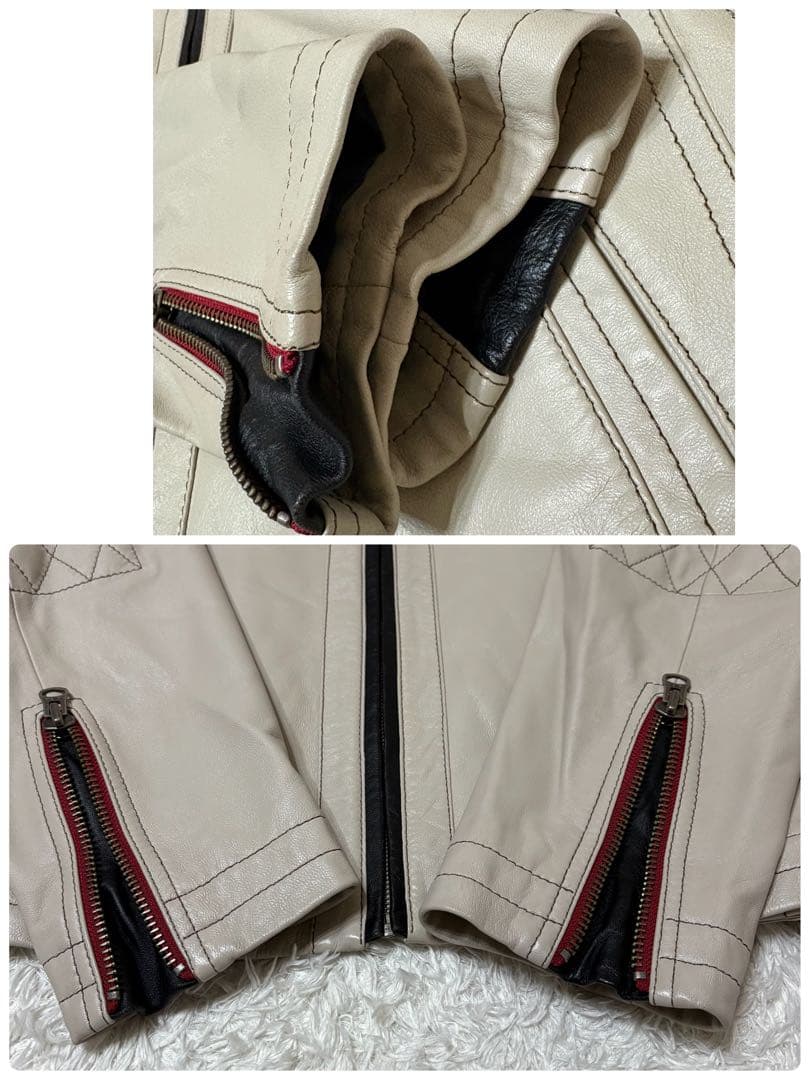 極美品　G-STAGE シングルライダースジャケット ライトグレー　羊革　M