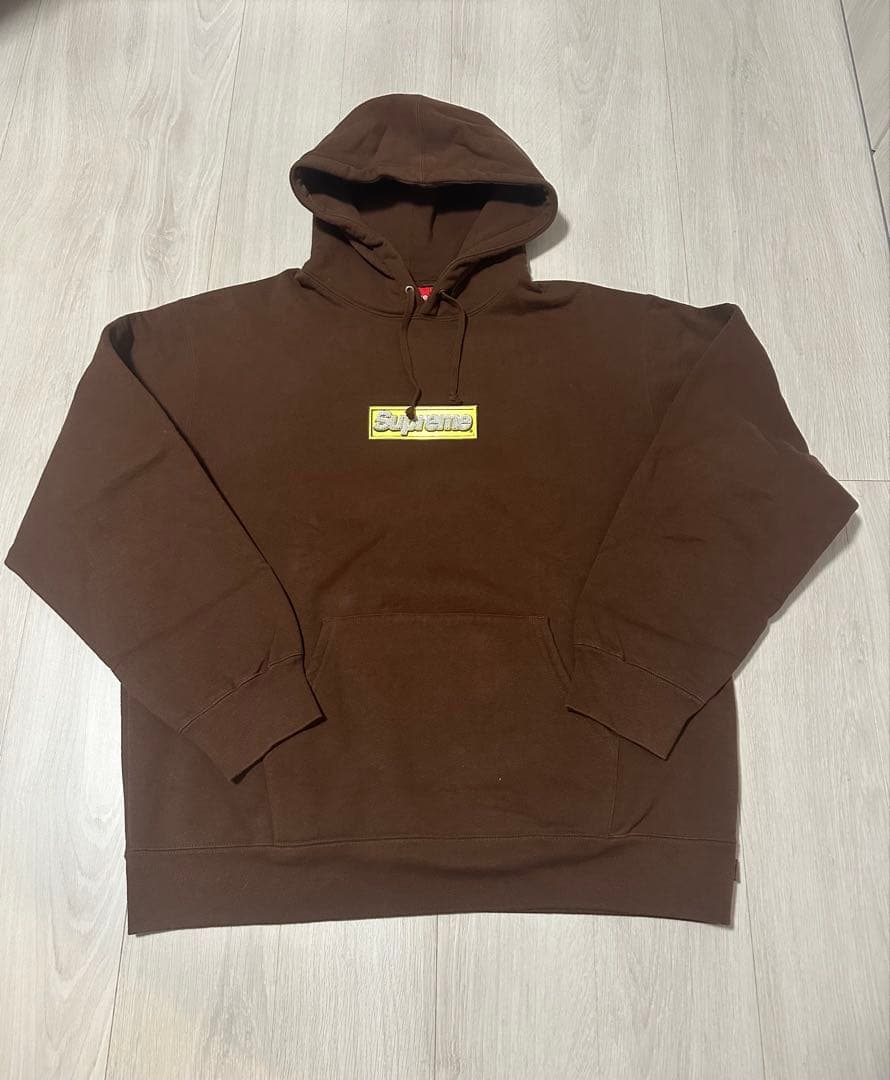 トップス Supreme Bling Box Logo Hooded Dark Brown