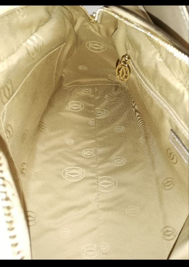 カルティエCartier マルチェロ レザー ハンドバッグ ブロンズ ゴールド