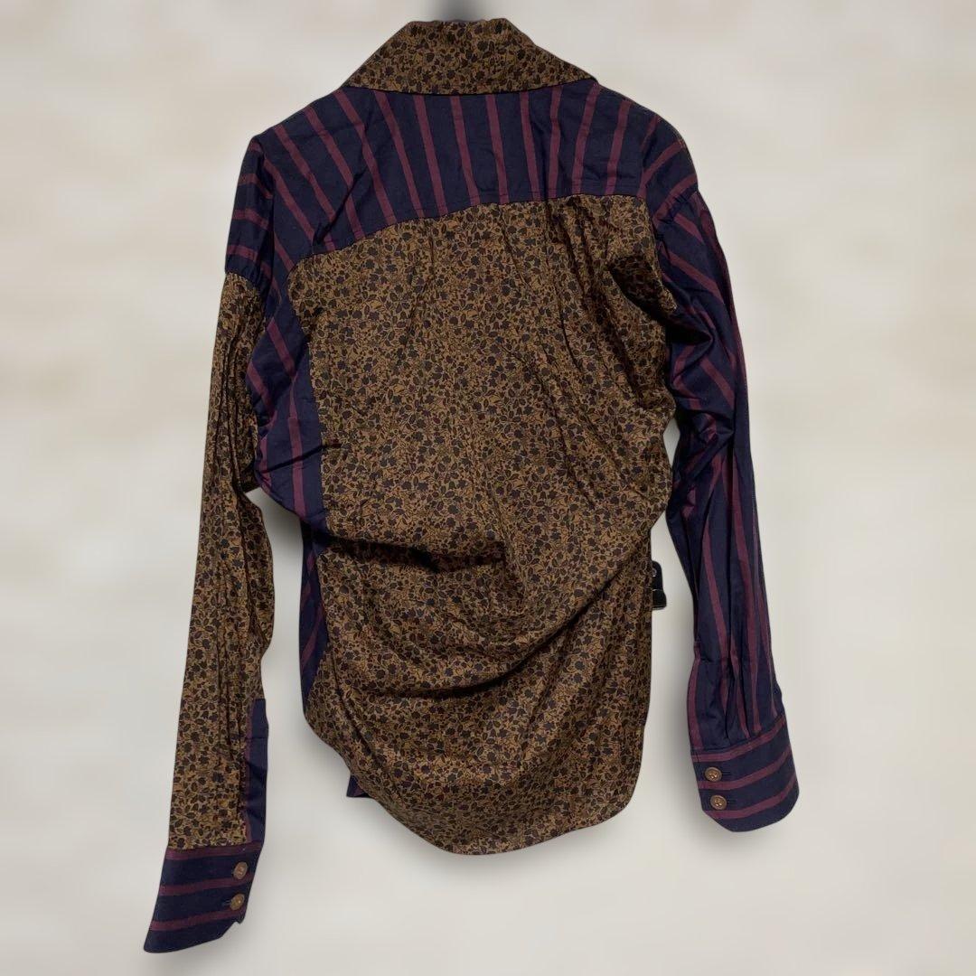 ヴィヴィアンウエストウッド変形デザイン長袖シャツストライプ、ボタニカル