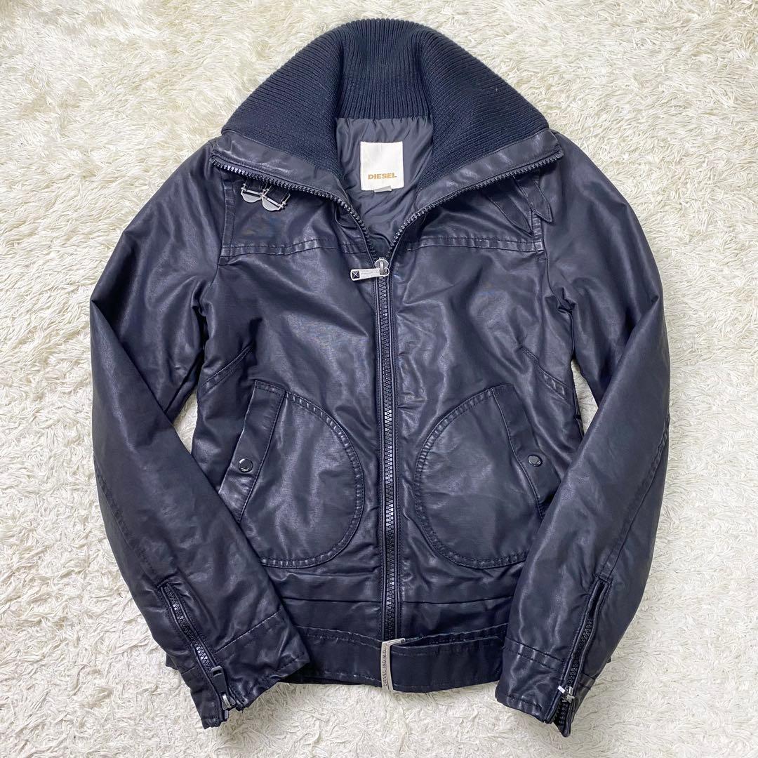 美品 ディーゼル ライダース ハイネック ブルゾン コーティング ブラック XS