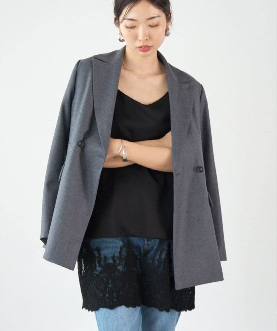 新品 IENASatinレース キャミソールワンピース ブラック