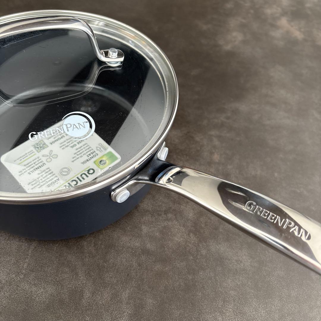 【新品未使用】GREENPAN 18cmガラス蓋付き ソースパン 鍋