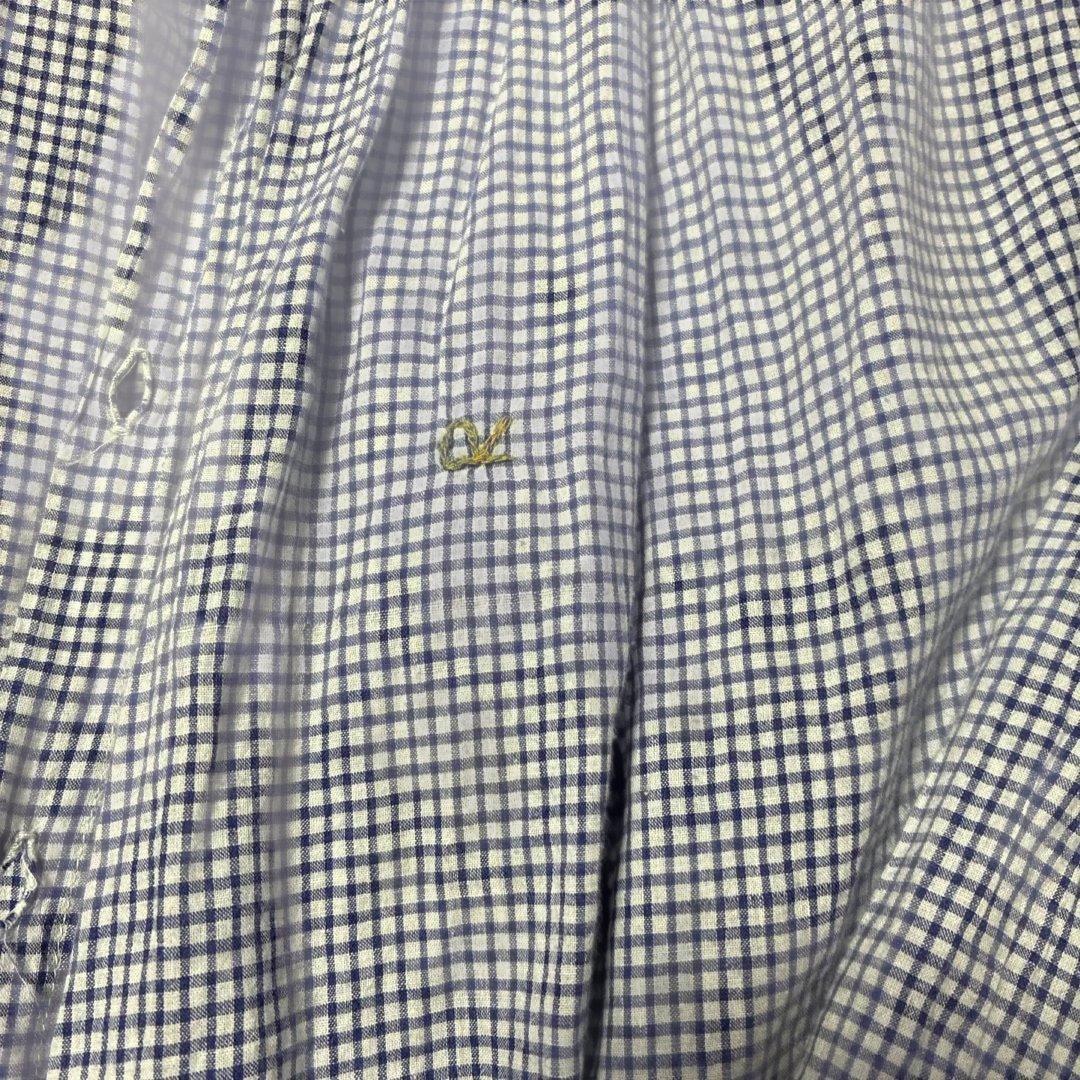 45R青と白のチェック柄長袖シャツ