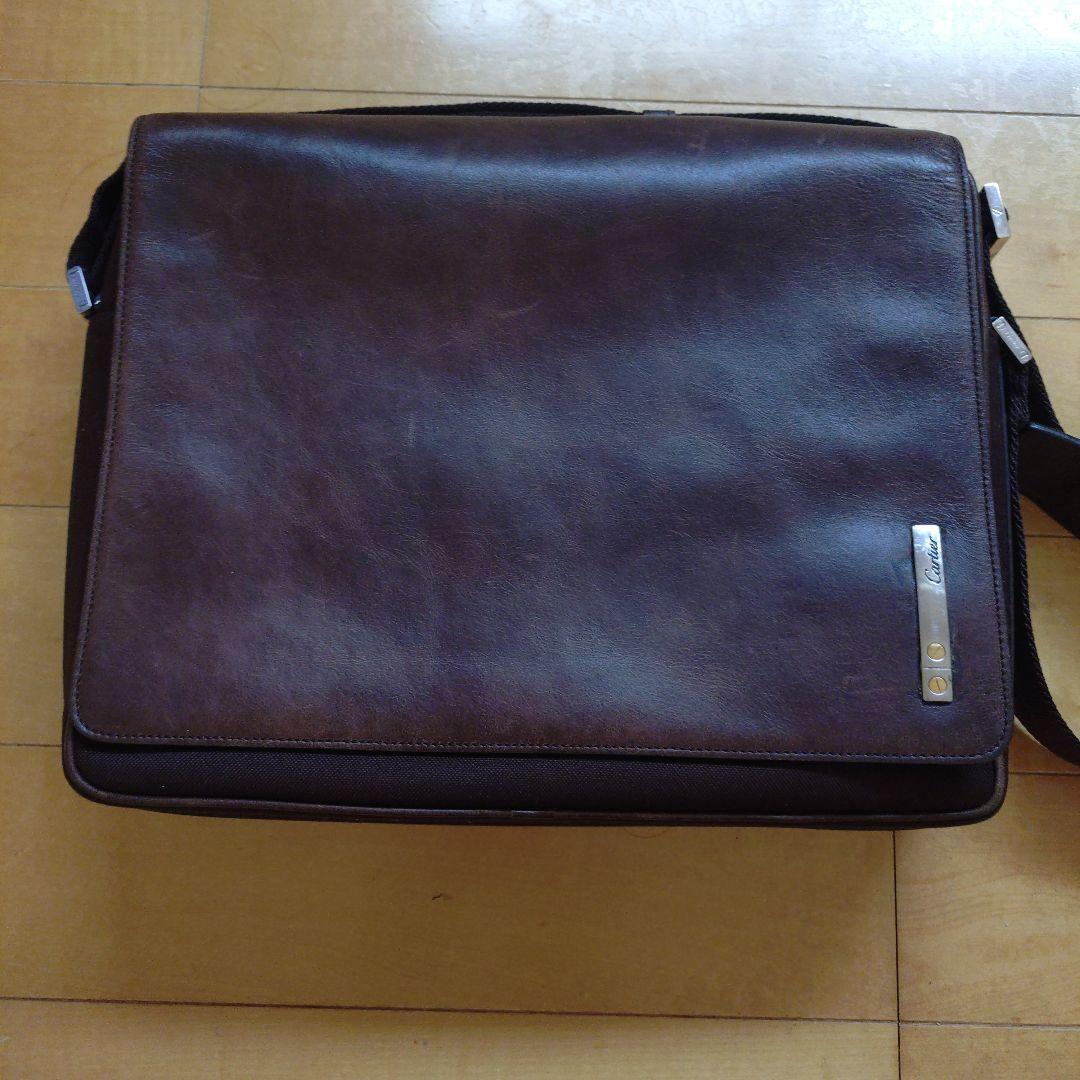 ブラウン レザー キャンバス メッセンジャーバッグ